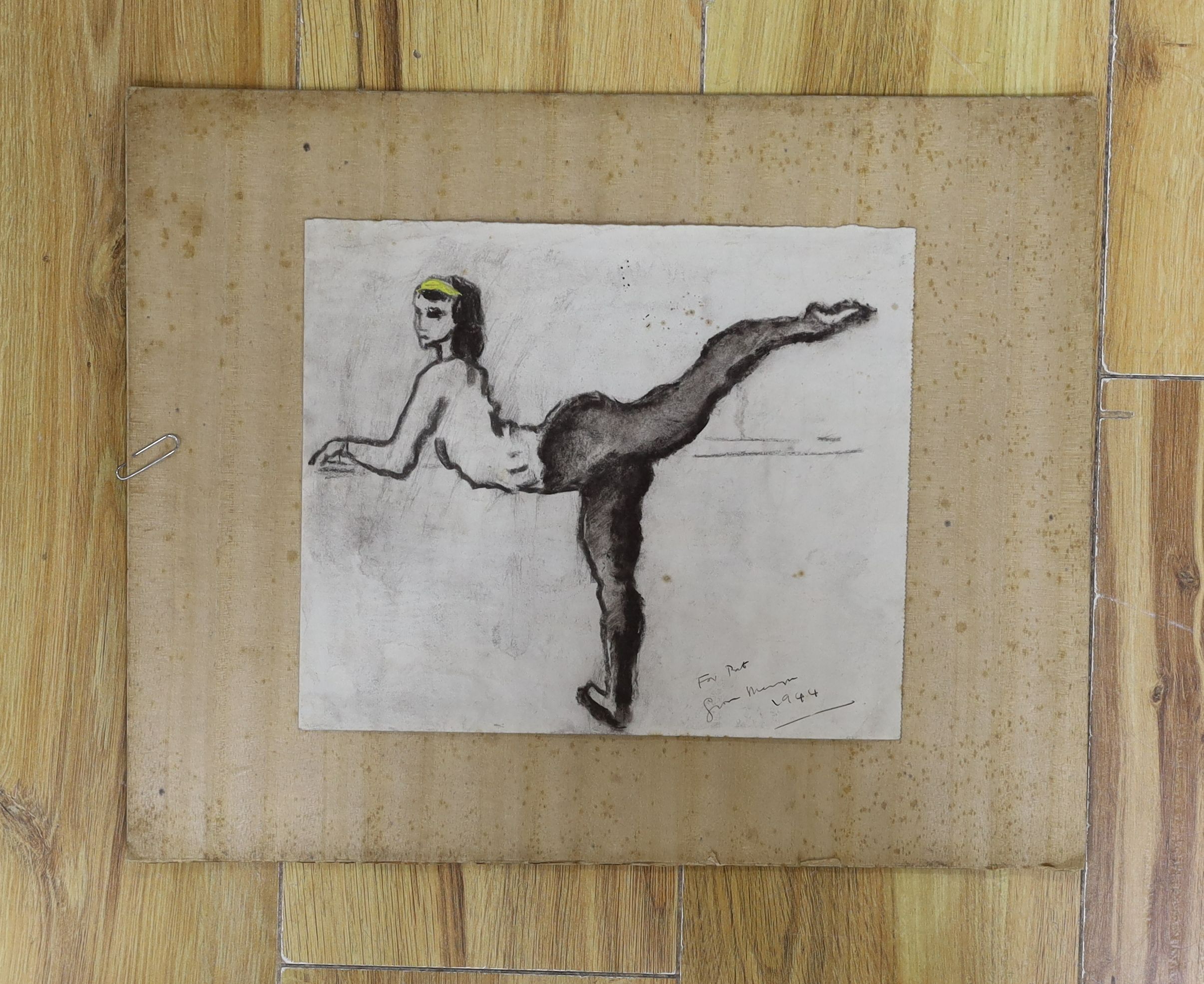 Mervyn Peake (1911-1968), charcoal and oil on paper, Sketch of a ballet dancer, inscribed 'For Pat from Mervyn 1944', 20 x 24cm, unframed